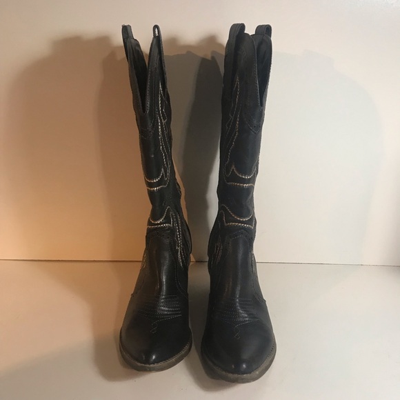 Very Volatile Raspy Western Faux Black Leather Embroidered Boots Size 7 - Picture 7 of 15